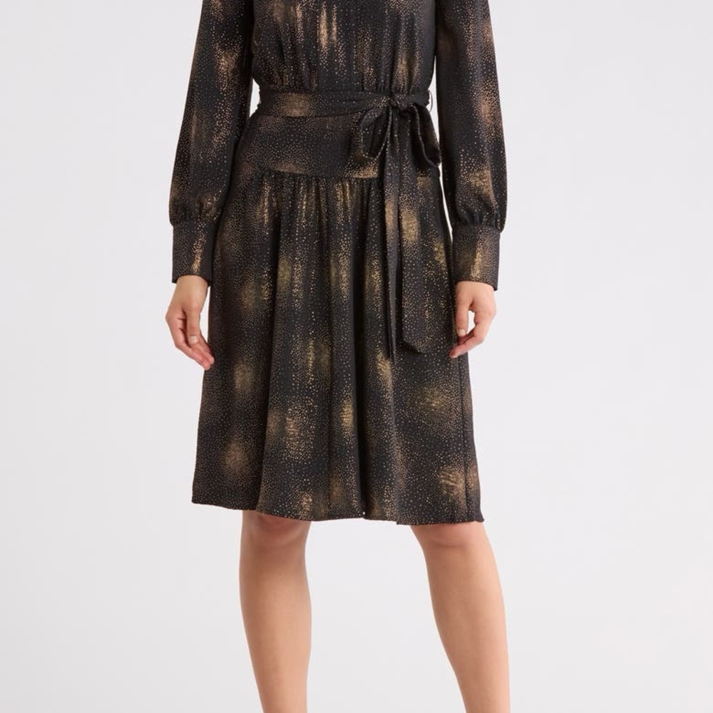 Calvin Klein Black and Gold Long Sleeve Dress NWT size 8